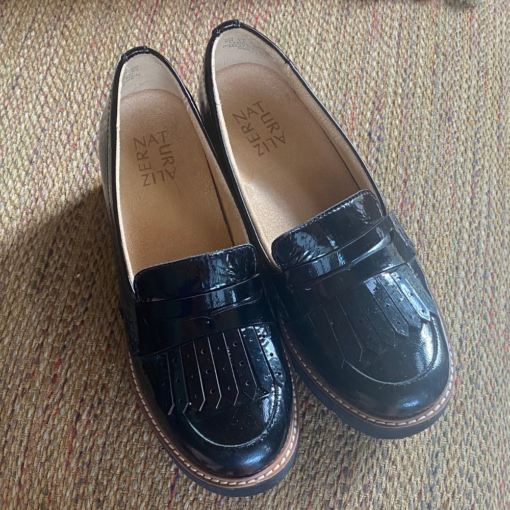 Naturalizer Shiny Black Fringe Loafers